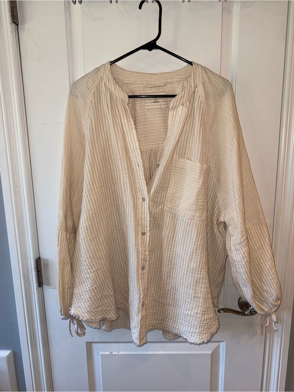 aerie Cream Lightweight Button-Down Gauze Shirt